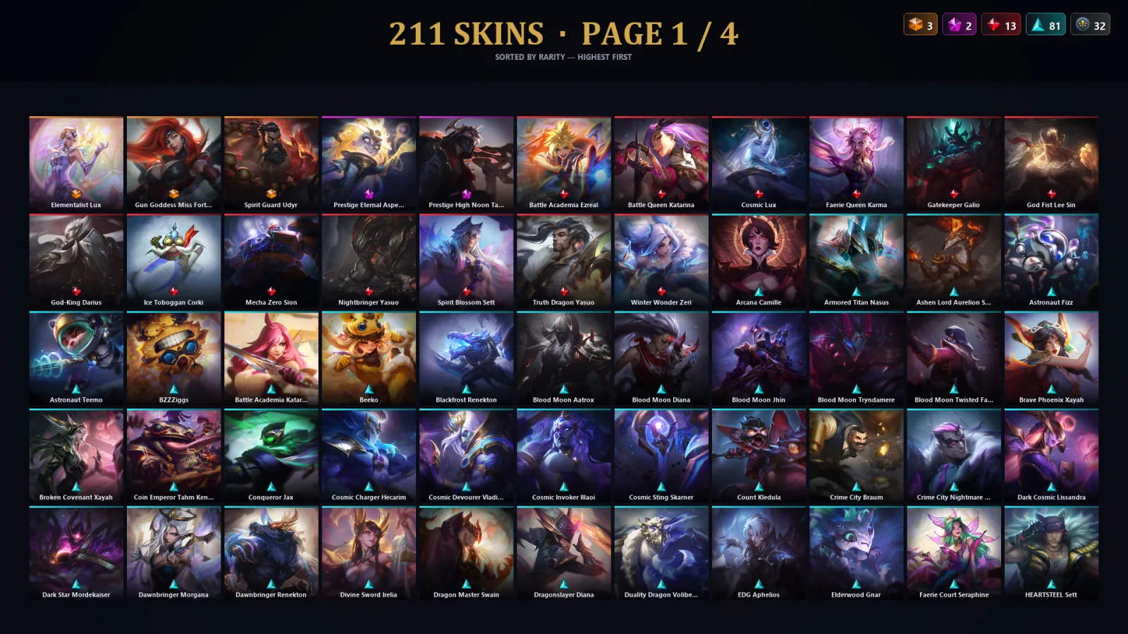 [LoL] | NA | Level 30 | 173 Champions | 211 Skins | 64,063 BE
