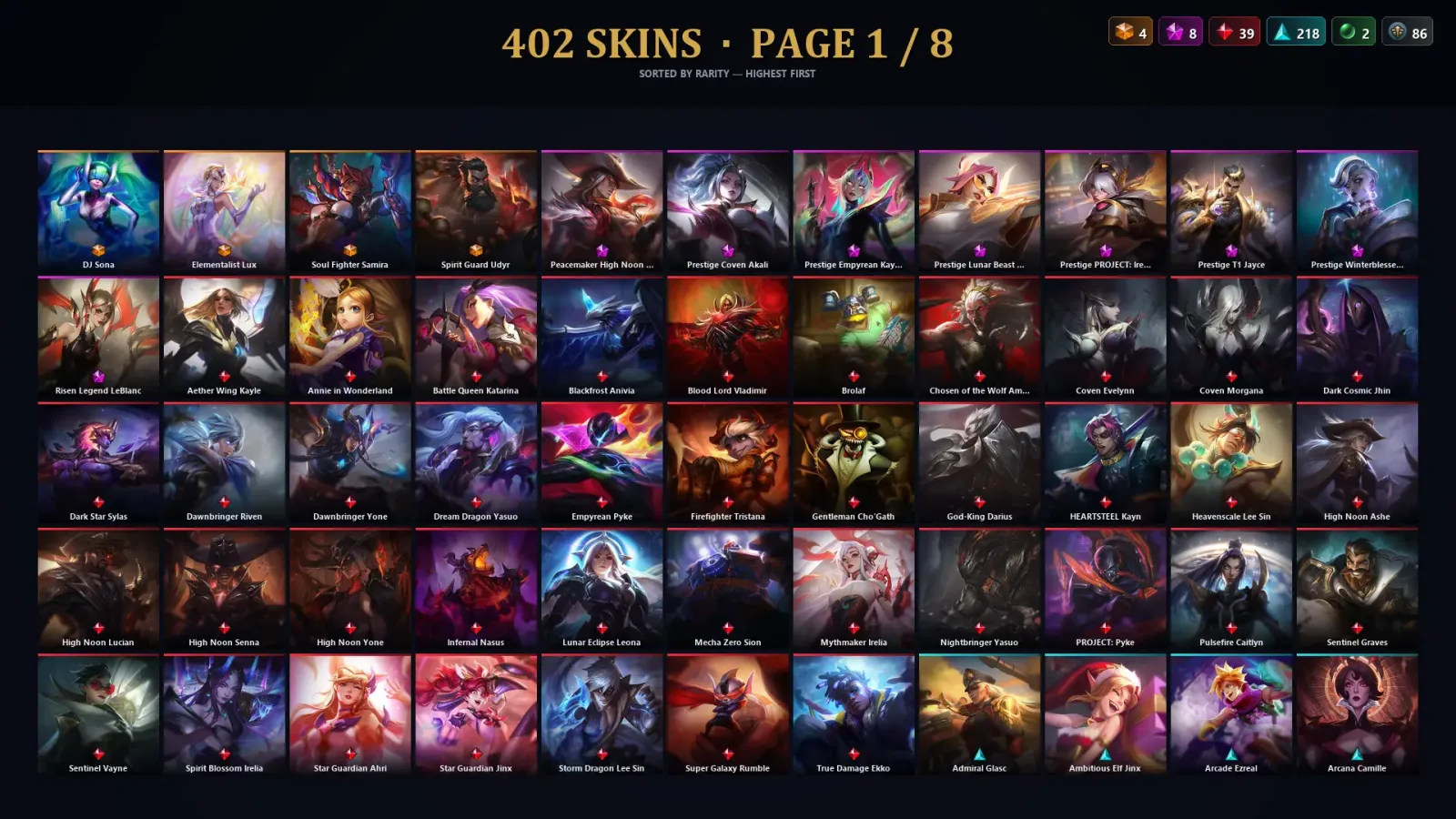 [LoL] | NA | Level 30 | 172 Champions | 402 Skins | 18,246 BE — LoL account
