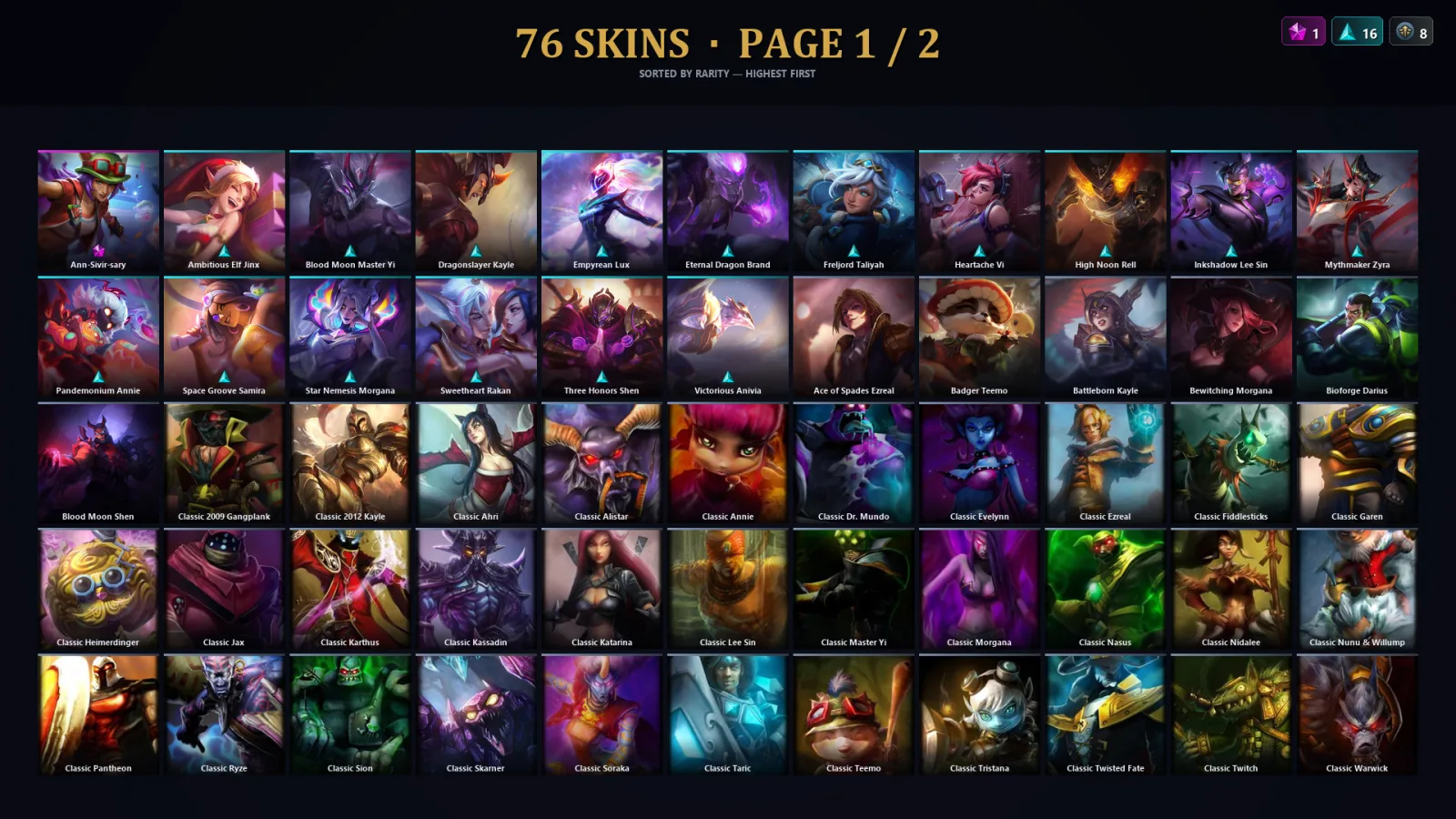 [LoL] | TR | Level 164 | Diamond I | 154 Champions | 76 Skins
