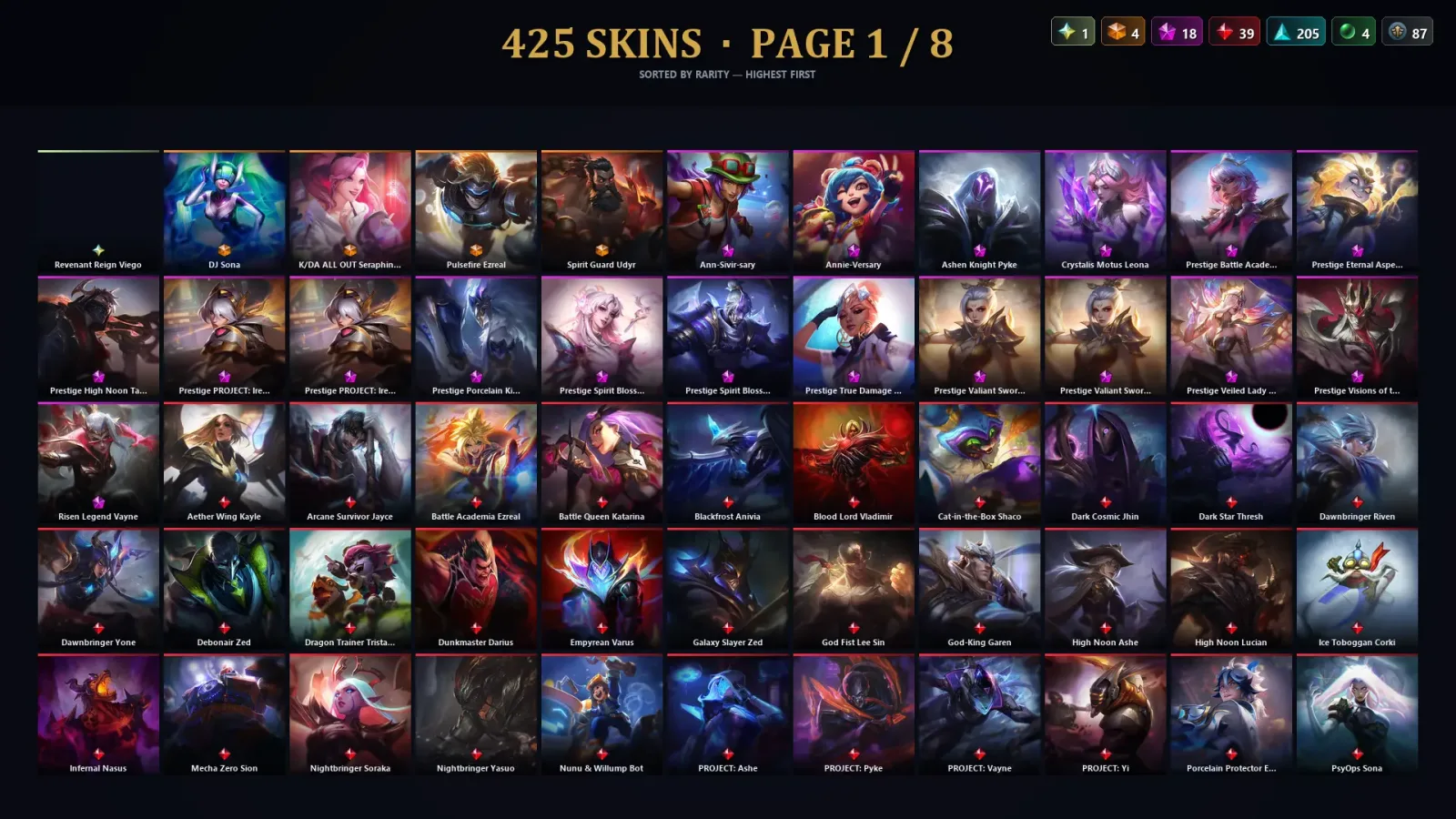 [LoL] | NA | Level 500 | 173 Champions | 425 Skins | 25,182 BE