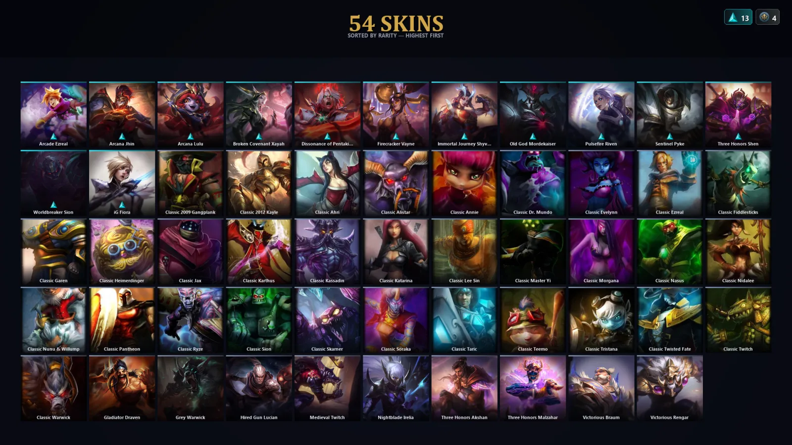 [LoL] | TR | Level 30 | Diamond IV | 155 Champions | 54 Skins