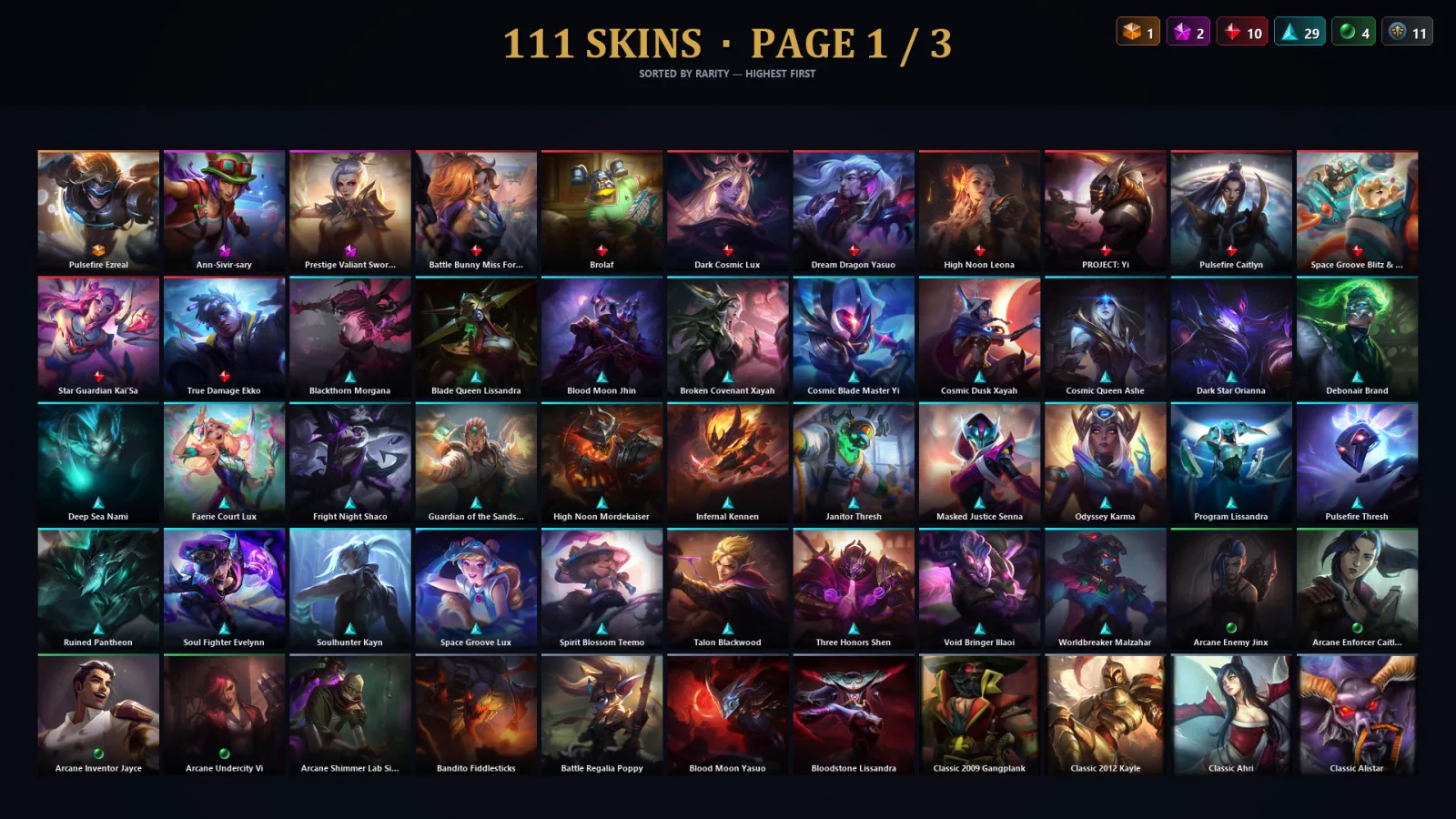 [LoL] | TR | Level 285 | Platinum IV | 173 Champions | 111 Skins | 18,543 BE