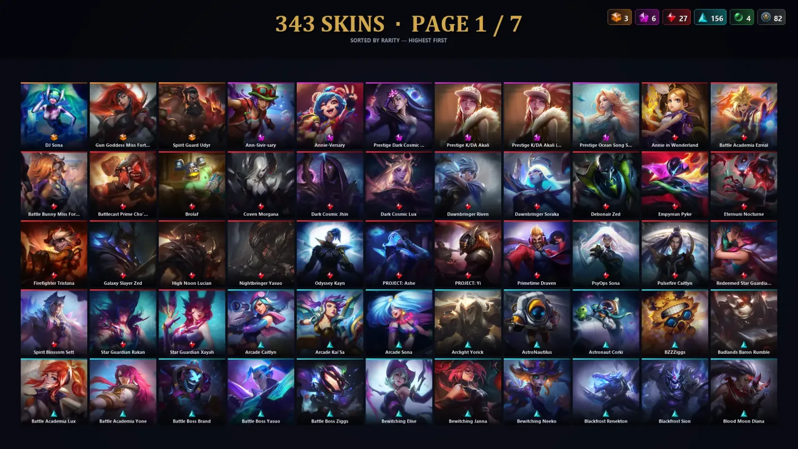 [LoL] | NA | Level 500 | 169 Champions | 343 Skins — LoL account