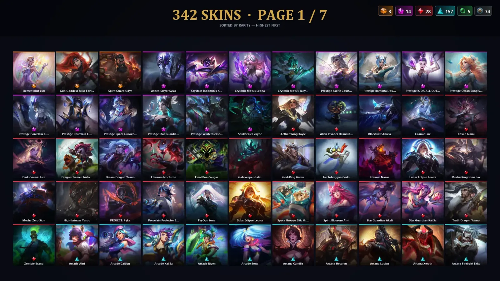 [LoL] | EUW | Level 459 | 172 Champions | 342 Skins | 150,767 BE — LoL account