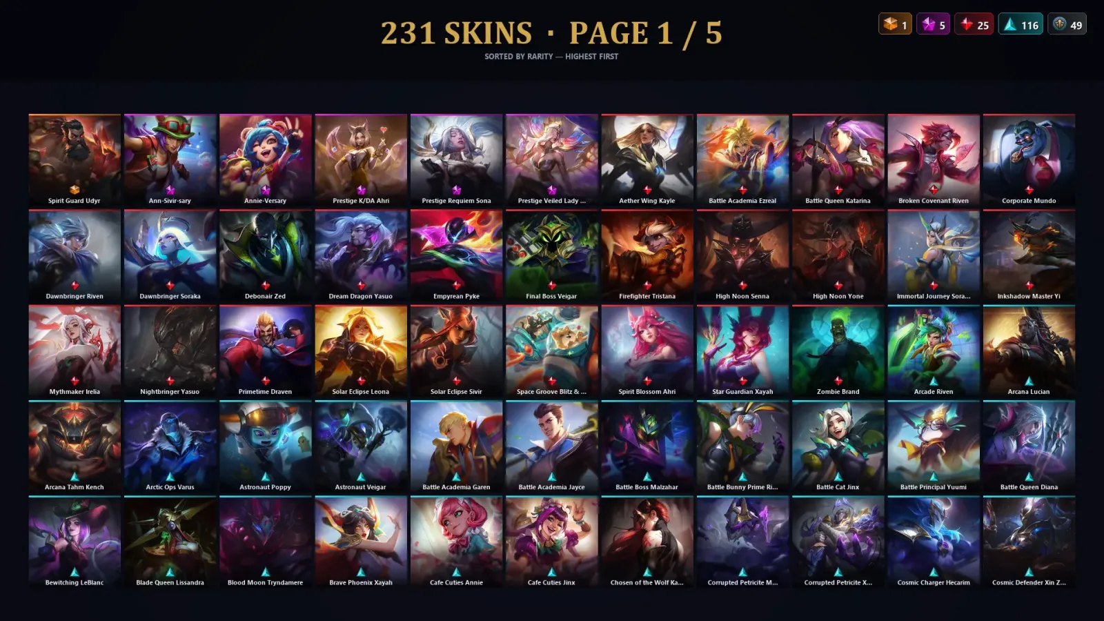 [LoL] | TR | Level 500 | Diamond IV | 173 Champions | 231 Skins | 160,523 BE