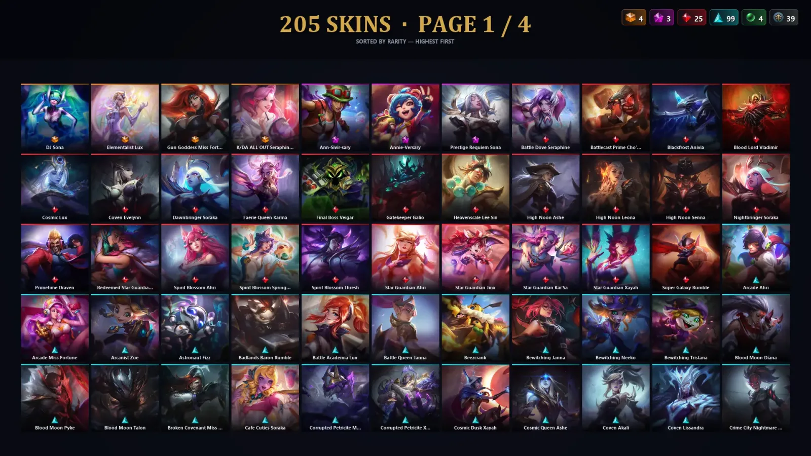 [LoL] | TR | Level 500 | Platinum I | 173 Champions | 205 Skins | 14,275 BE