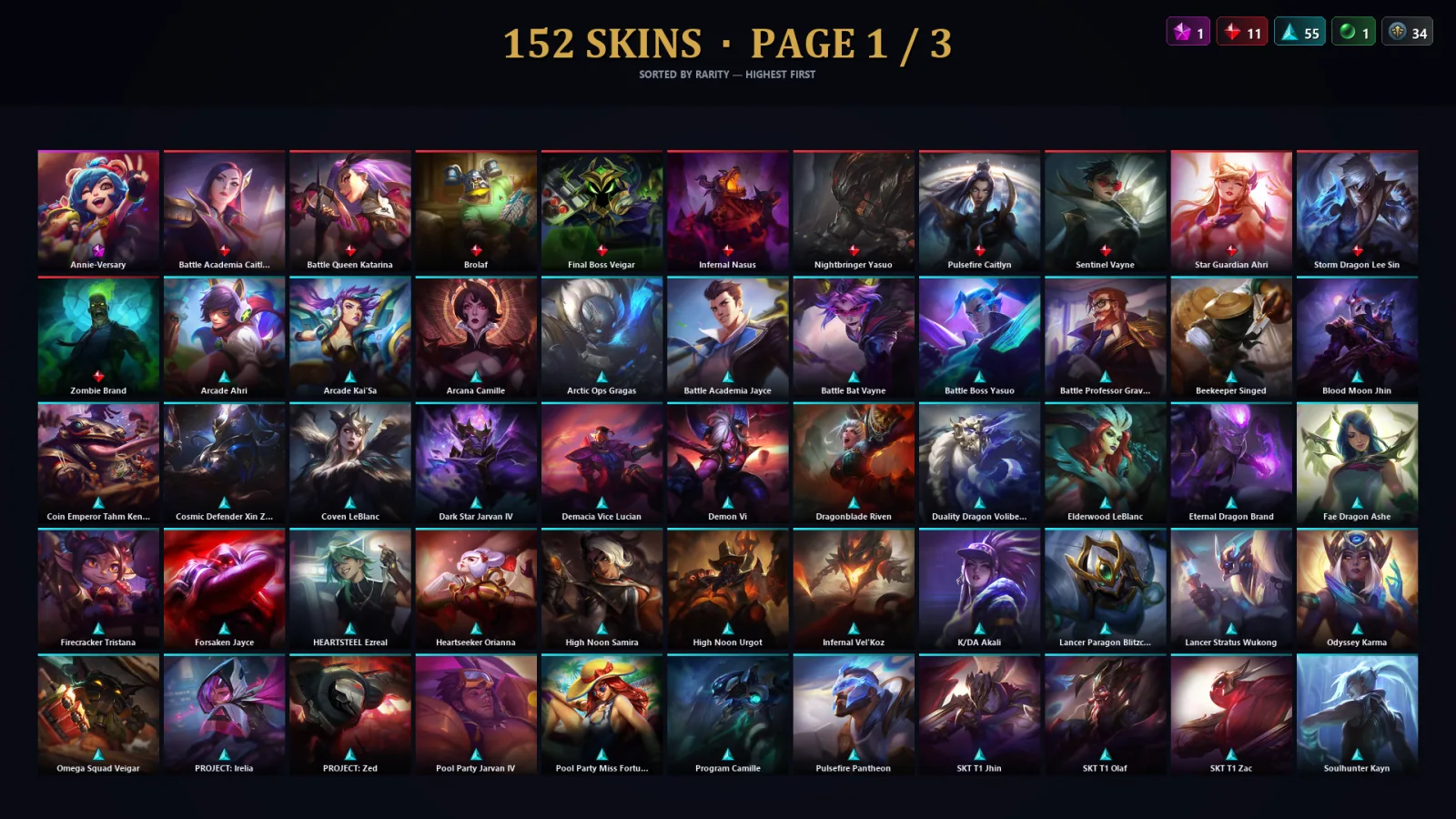 [LoL] | TR | Level 317 | Platinum I | 173 Champions | 152 Skins | 59,880 BE