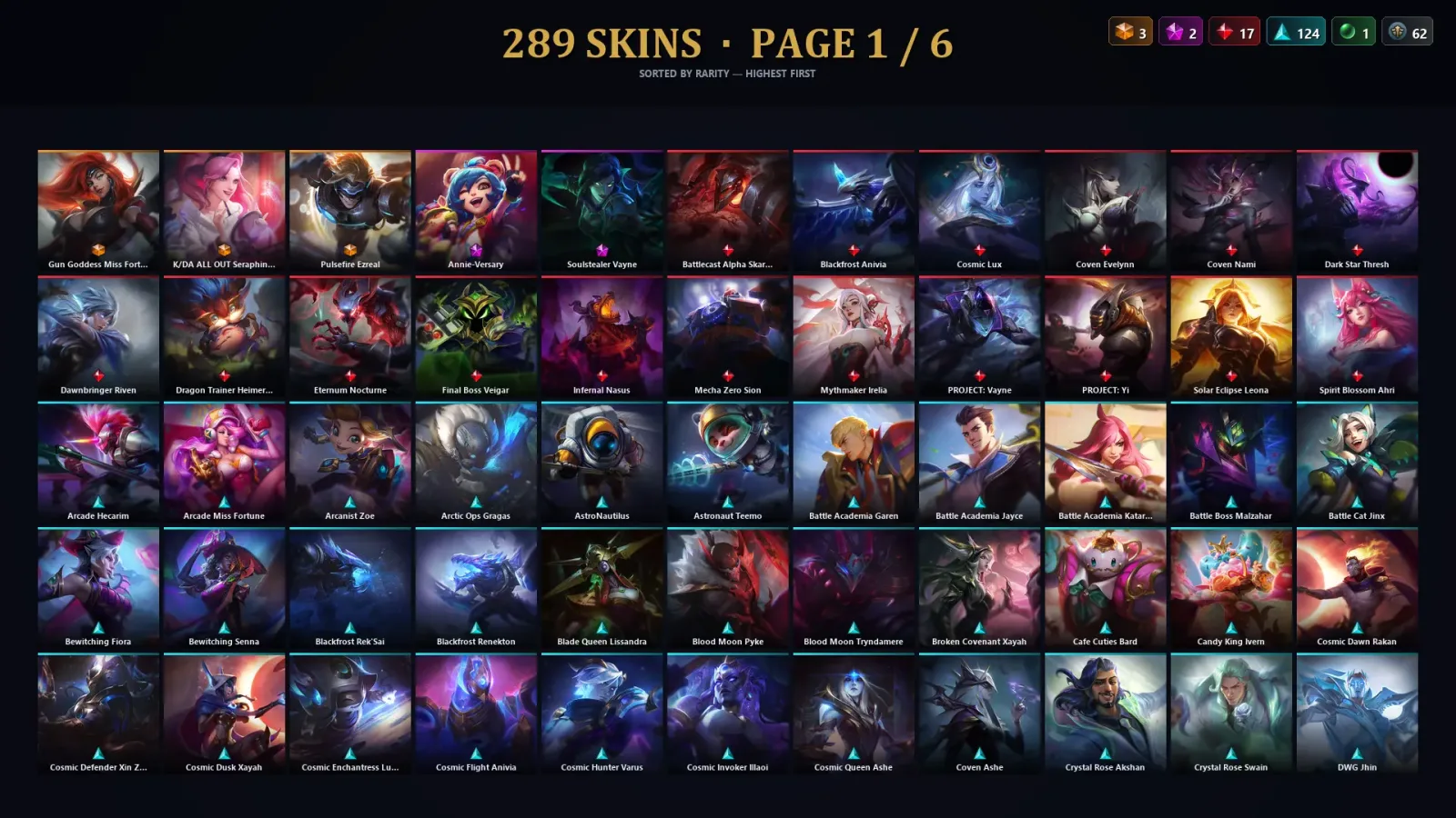 [LoL] | TR | Level 500 | Emerald I | 173 Champions | 289 Skins | 23,392 BE