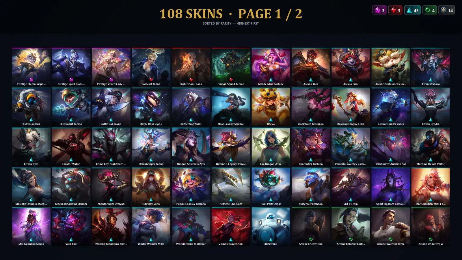 [LoL] | EUW | Level 194 | Silver IV | 172 Champions | 108 Skins | 117,236 BE