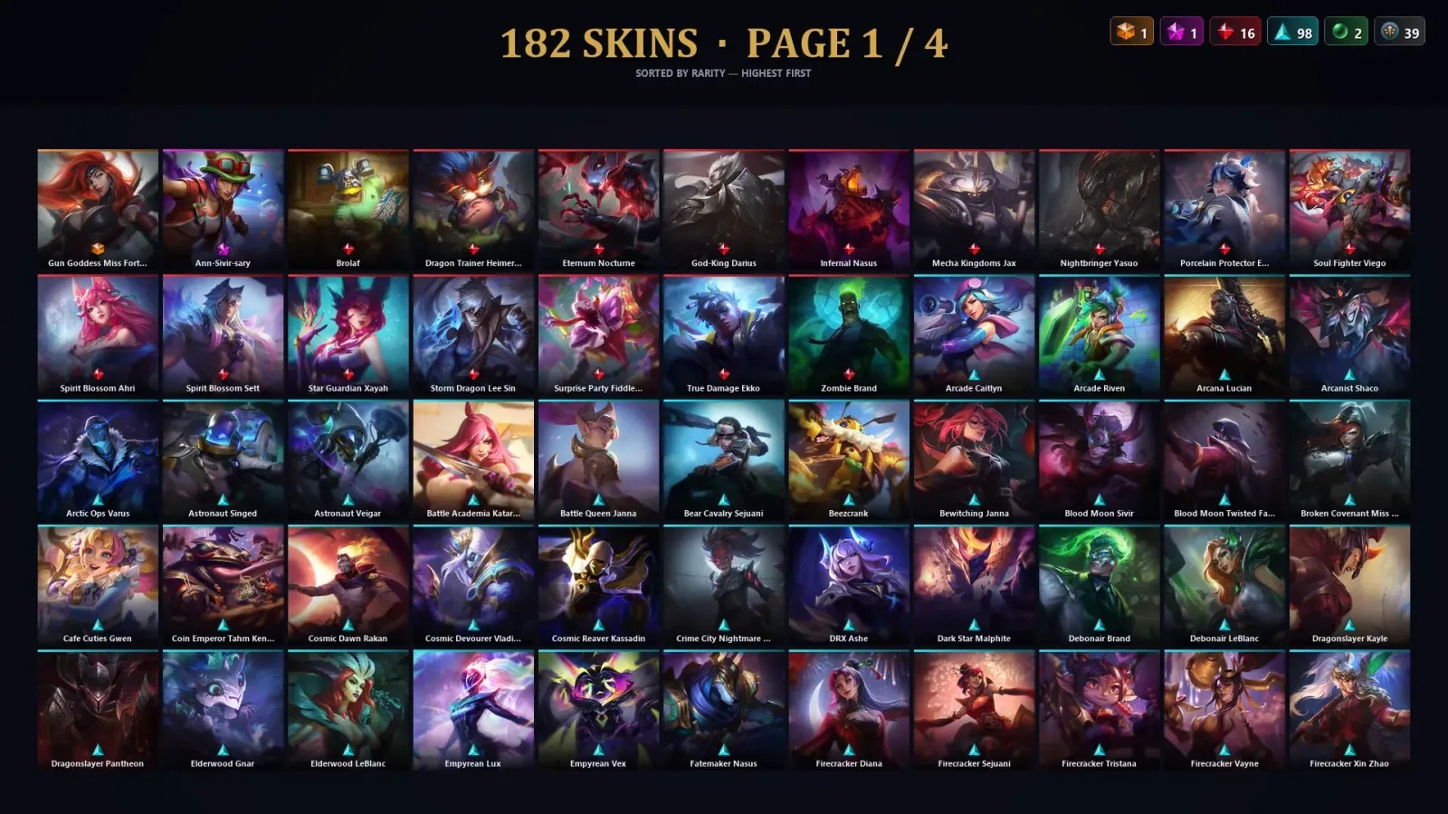 [LoL] | TR | Level 500 | Emerald IV | 172 Champions | 182 Skins | 56,788 BE — LoL account