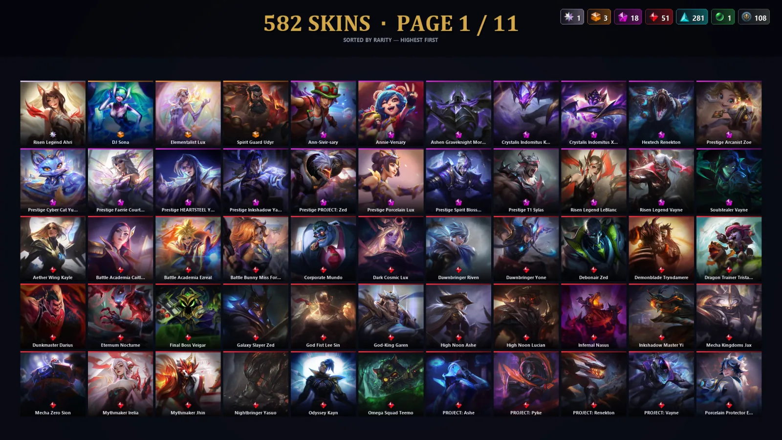 [LoL] | EUW | Level 500 | Diamond IV | 173 Champions | 582 Skins | 66,793 BE