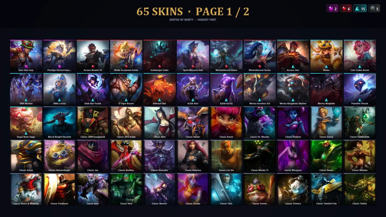 [LoL] | EUW | Level 101 | Gold II | 164 Champions | 65 Skins