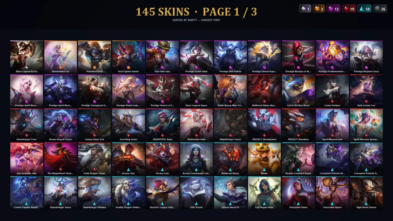 [LoL] | TR | Level 243 | Silver II | 146 Champions | 145 Skins | 11,520 BE