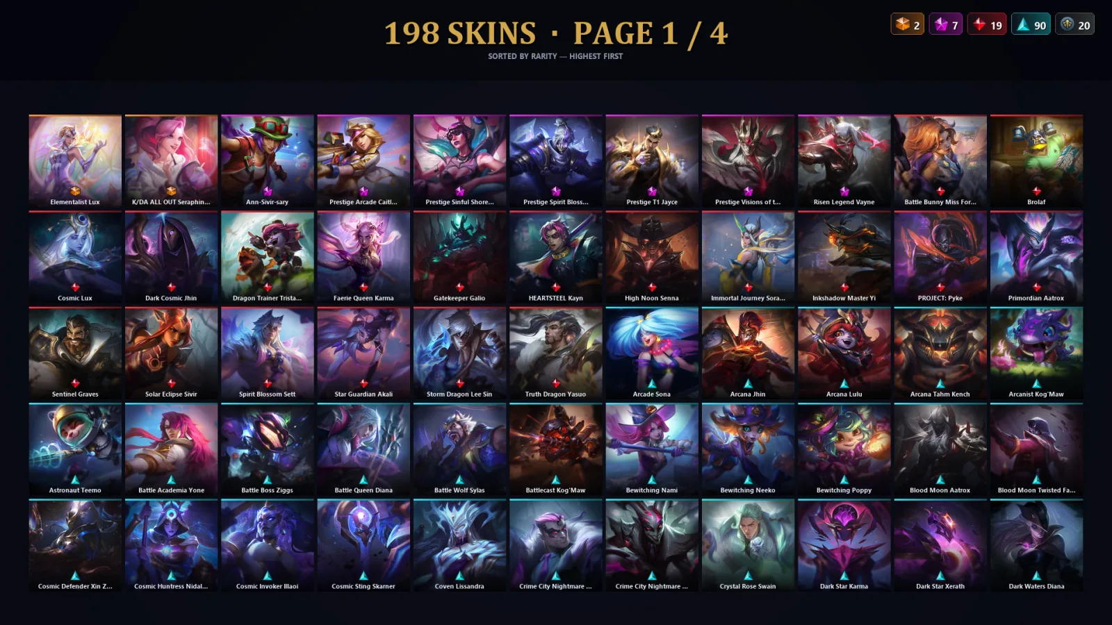 [LoL] | TR | Level 410 | Platinum I | 173 Champions | 198 Skins | 46,234 BE