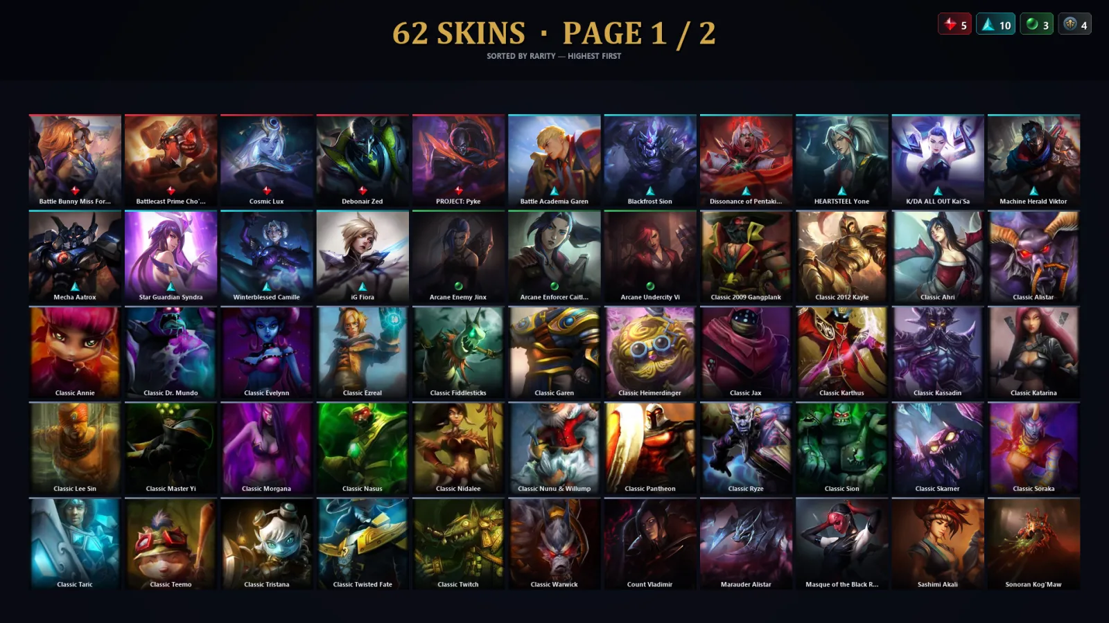 [LoL] | TR | Level 109 | 70 Champions | 62 Skins