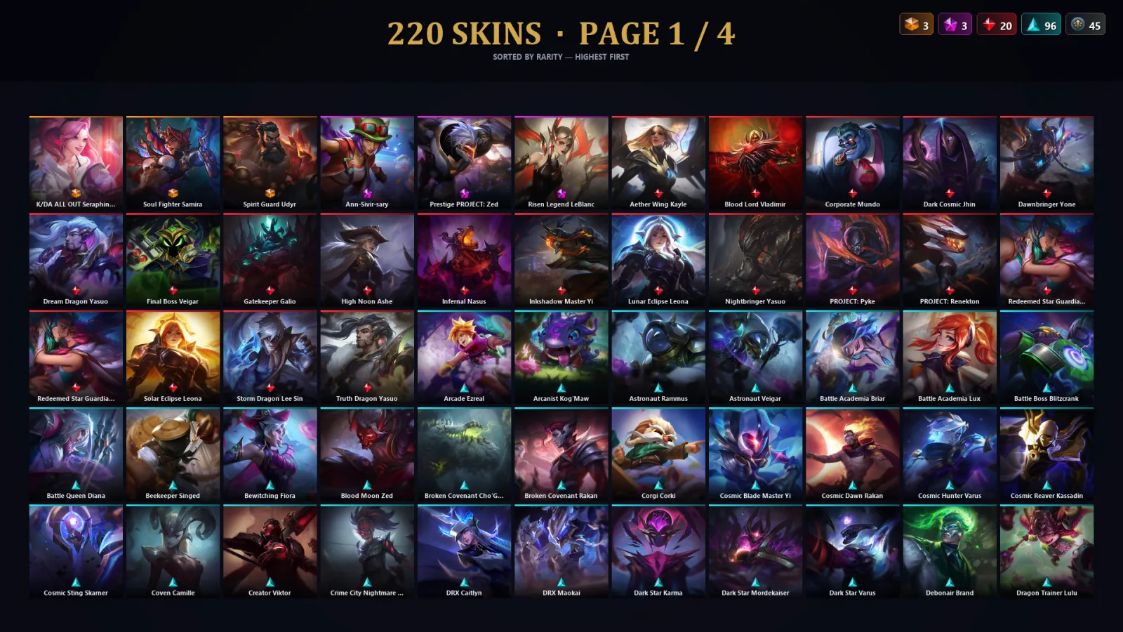 [LoL] | TR | Level 343 | Platinum IV | 173 Champions | 220 Skins | 66,685 BE