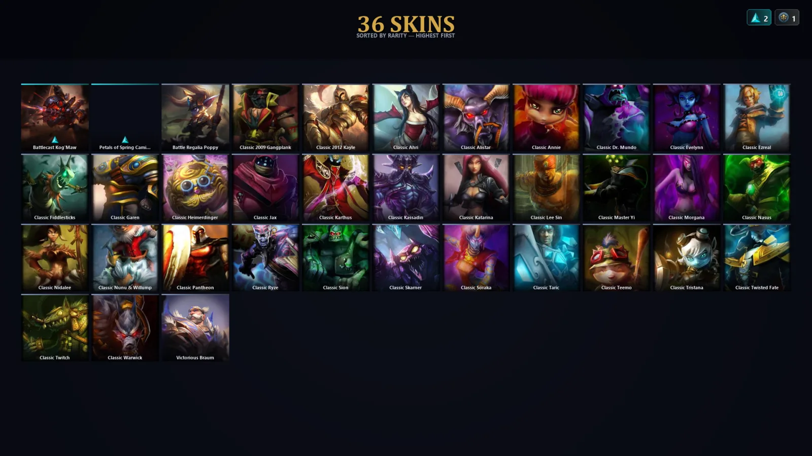 [LoL] | EUW | Level 42 | Platinum IV | 30 Champions | 36 Skins | 21,450 BE