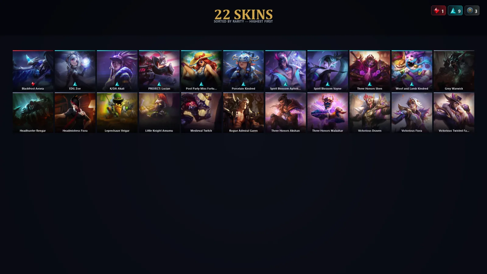 [LoL] | EUW | Level 54 | Diamond I | 81 Champions | 22 Skins | 76,662 BE