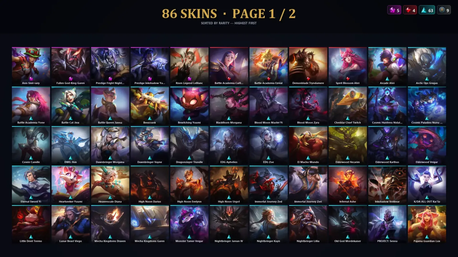[LoL] | TR | Level 72 | 76 Champions | 86 Skins