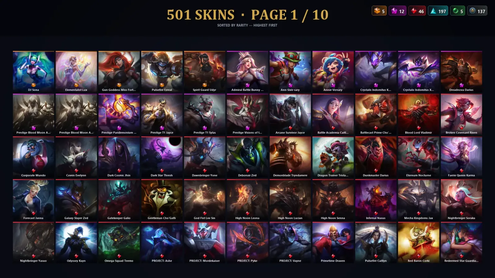 [LoL] | EUW | Level 500 | 172 Champions | 501 Skins | 17,906 BE — LoL account