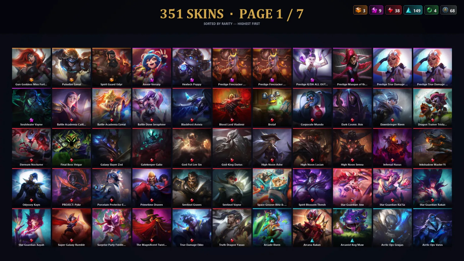 [LoL] | EUW | Level 500 | Diamond II | 173 Champions | 351 Skins | 11,150 BE