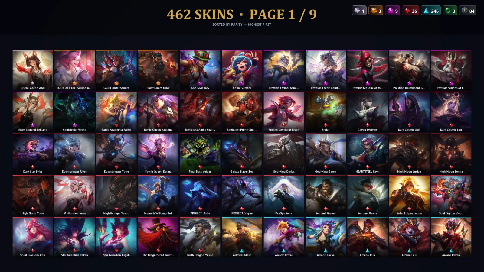 [LoL] | TR | Level 500 | Platinum IV | 173 Champions | 462 Skins | 48,180 BE