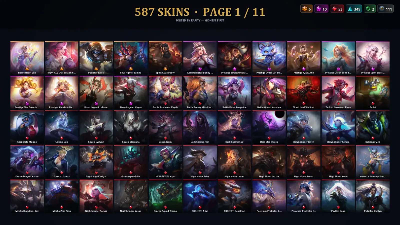 [LoL] | TR | Level 500 | Emerald IV | 163 Champions | 587 Skins | 21,654 BE