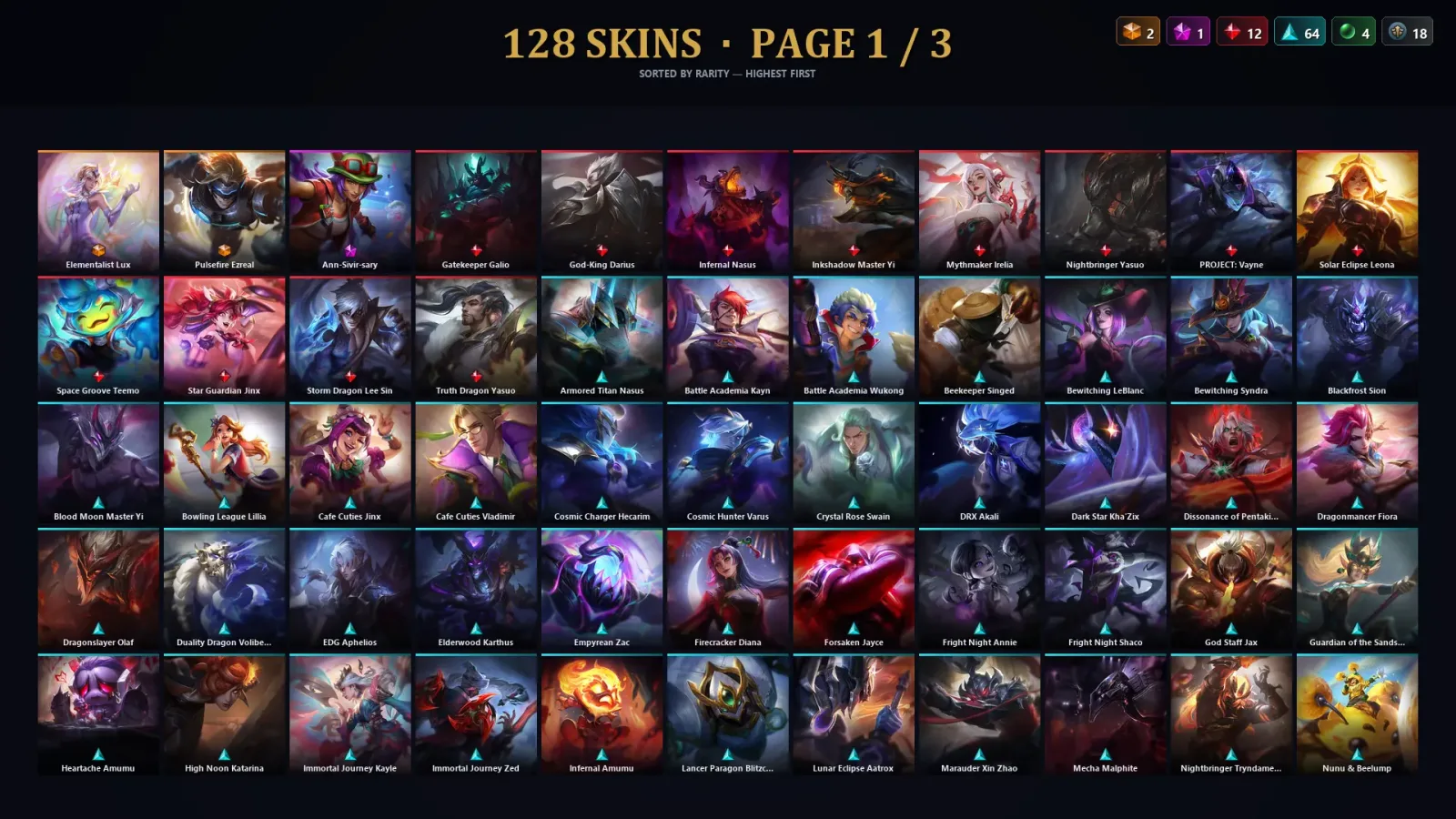 [LoL] | TR | Level 467 | Gold I | 173 Champions | 128 Skins | 30,978 BE