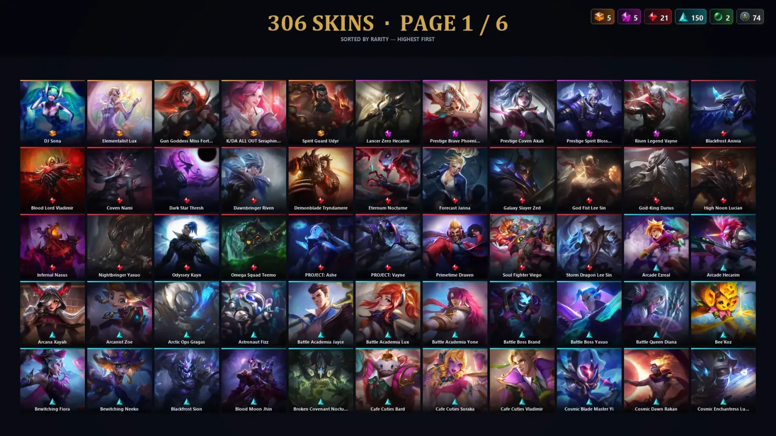[LoL] | NA | Level 30 | 172 Champions | 306 Skins | 133,970 BE — LoL account