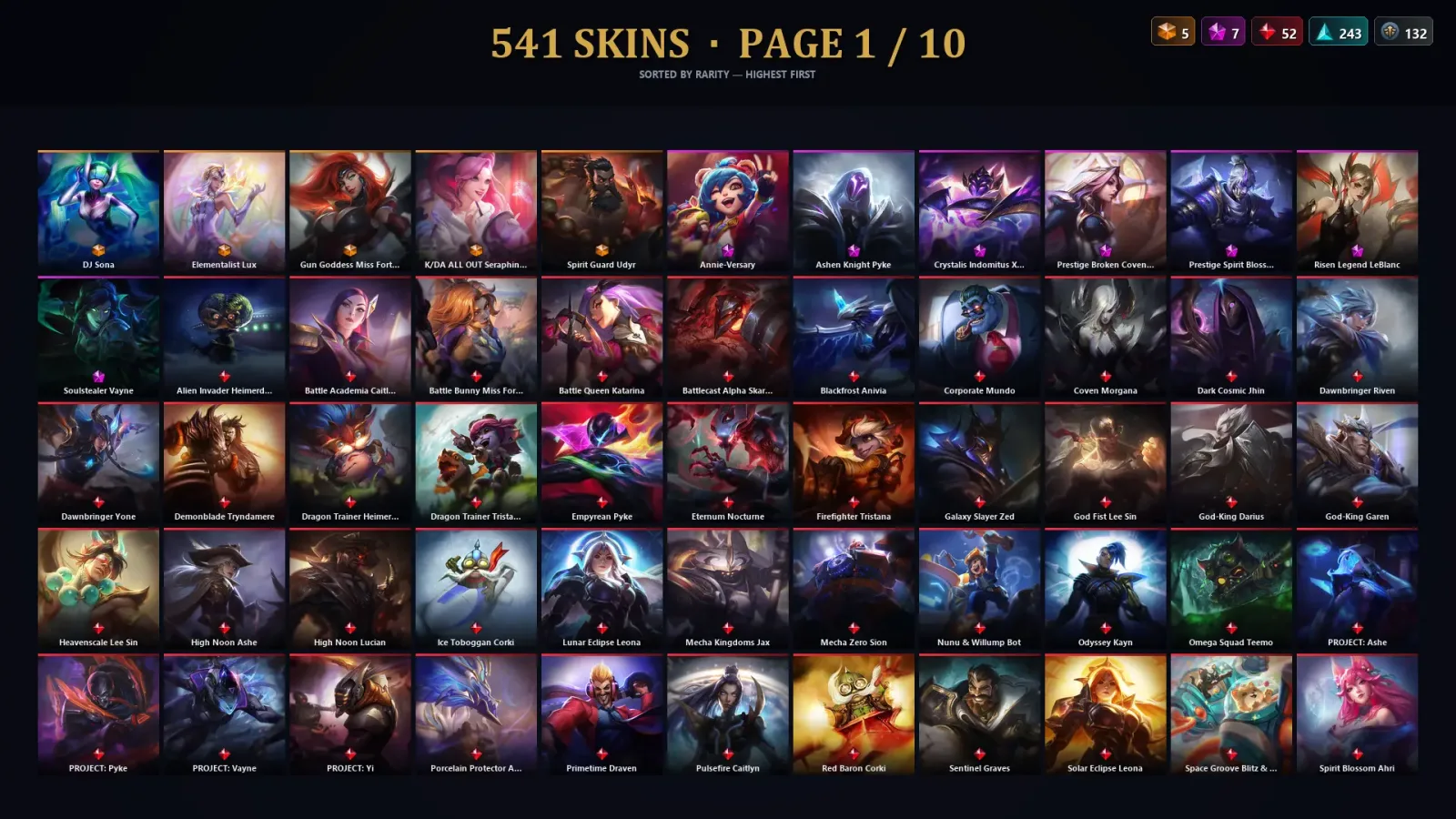 [LoL] | TR | Level 500 | Gold III | 173 Champions | 541 Skins | 37,549 BE