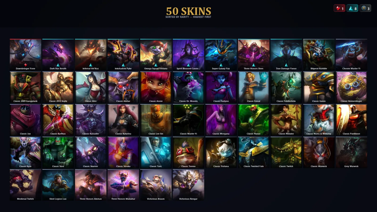 [LoL] | TR | Level 61 | Emerald III | 133 Champions | 50 Skins | 22,578 BE