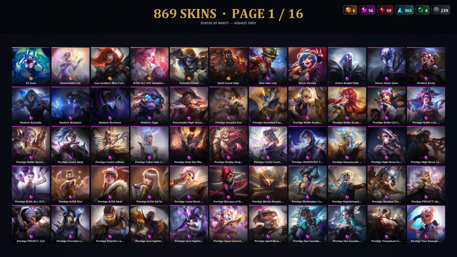 [LoL] | EUW | Level 500 | Diamond IV | 173 Champions | 837 Skins | 104,376 BE — LoL account