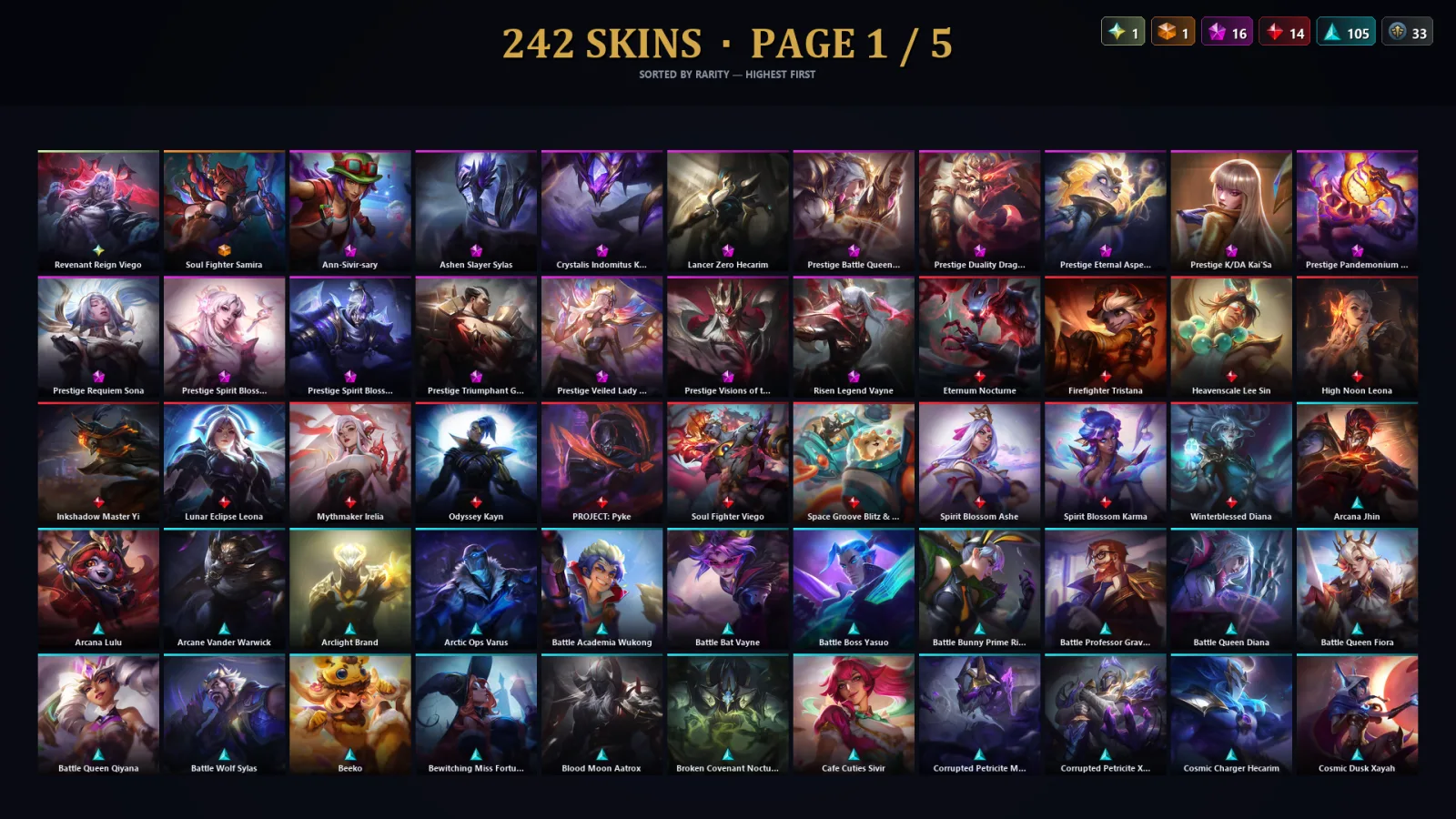 [LoL] | NA | Level 245 | 173 Champions | 242 Skins | 44,918 BE