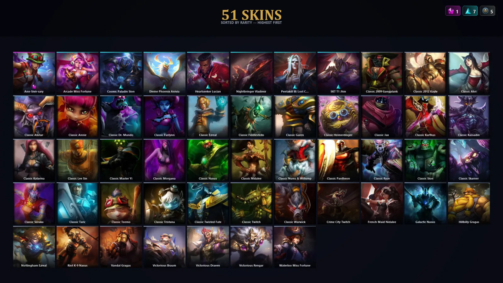 [LoL] | TR | Level 65 | Diamond IV | 155 Champions | 51 Skins