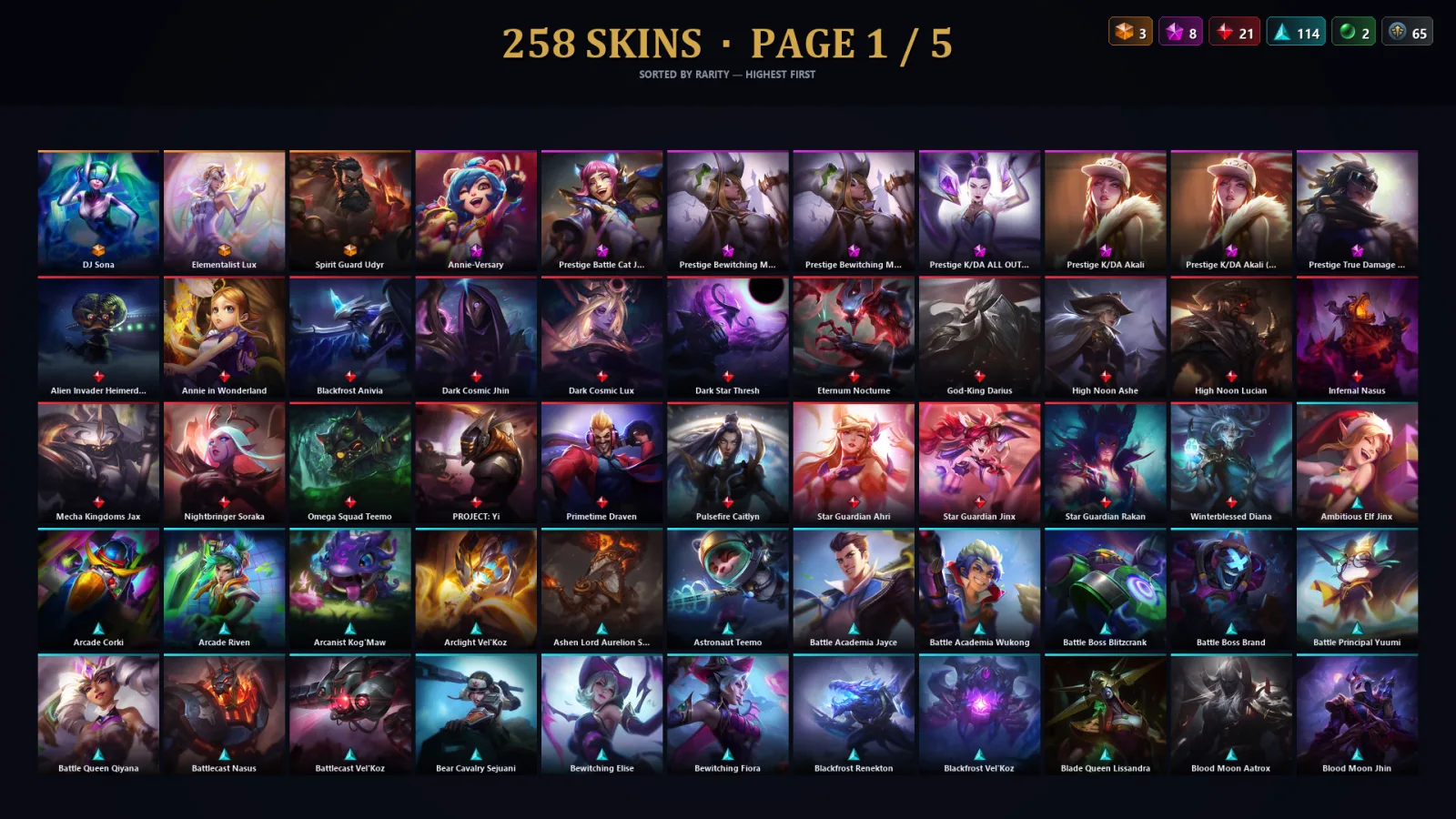 [LoL] | NA | Level 500 | 173 Champions | 258 Skins | 237,242 BE