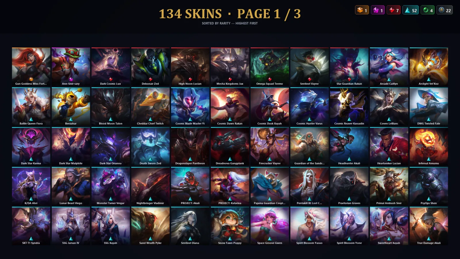 [LoL] | TR | Level 400 | Platinum I | 173 Champions | 134 Skins | 97,751 BE