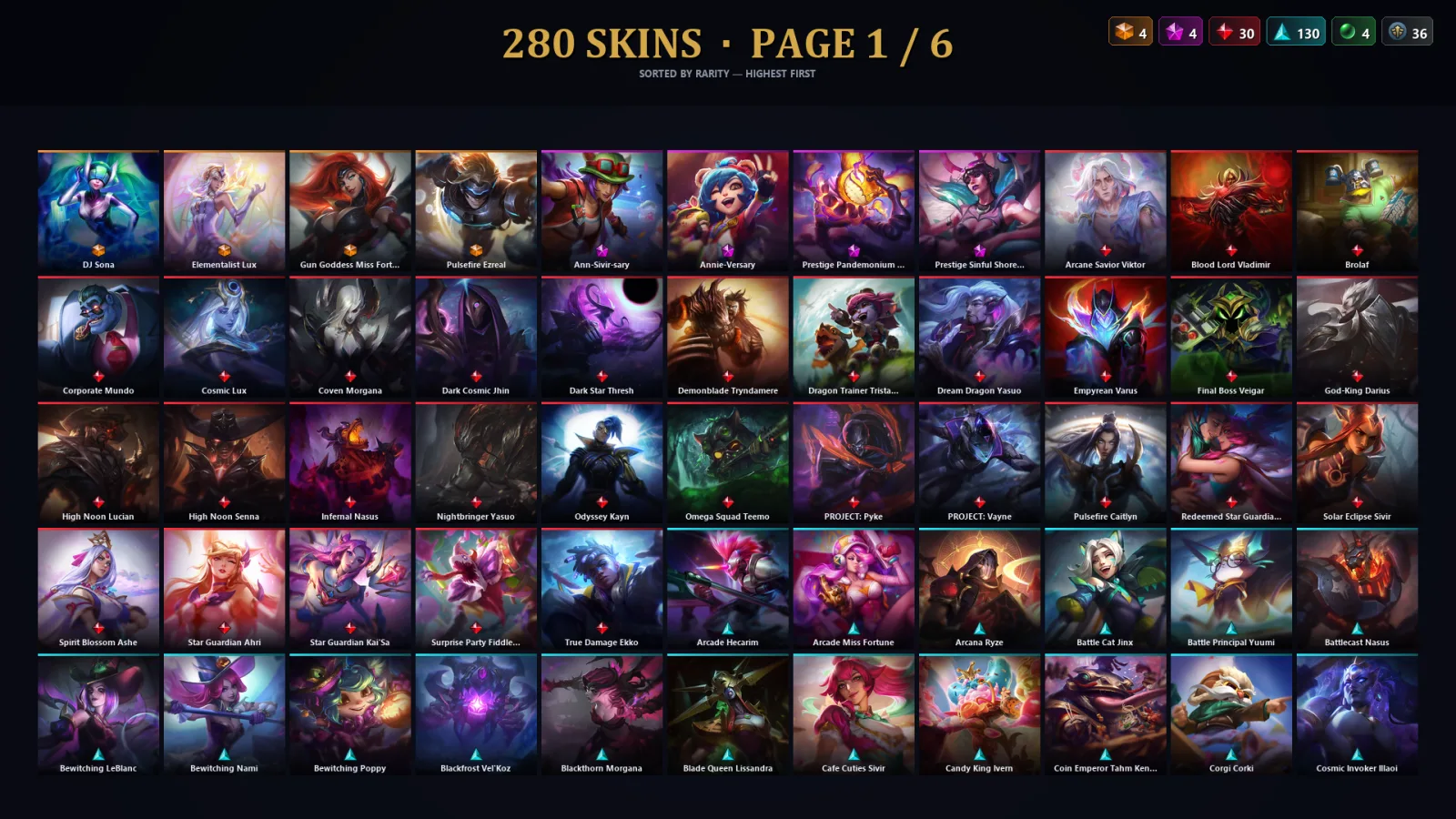 [LoL] | TR | Level 500 | Emerald III | 173 Champions | 280 Skins | 49,661 BE