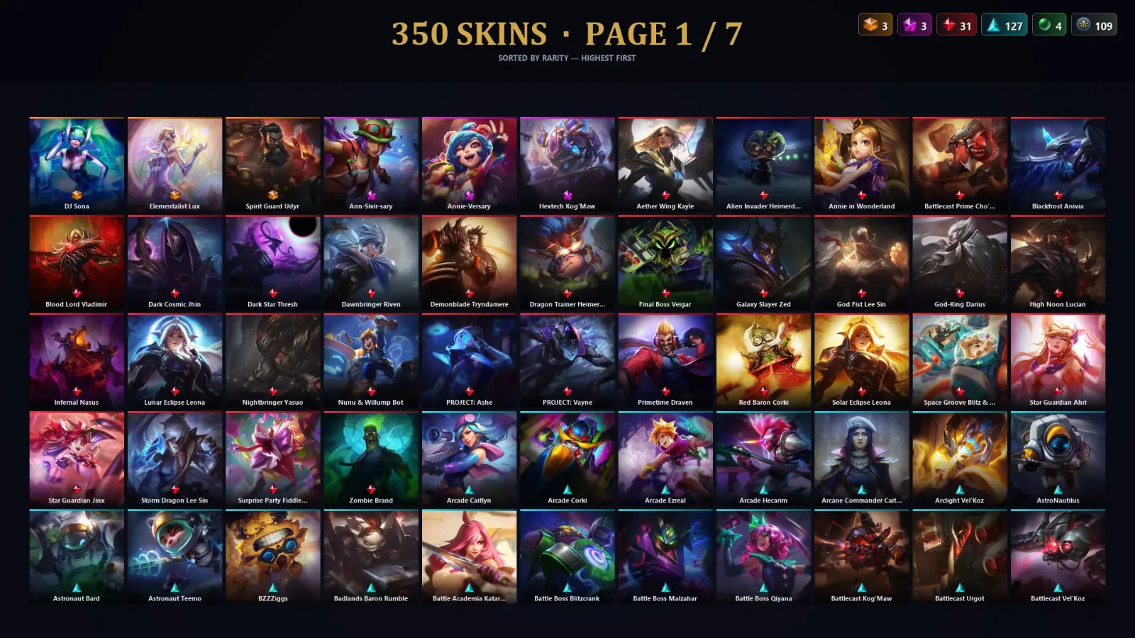 [LoL] | EUW | Level 228 | 172 Champions | 350 Skins | 87,861 BE