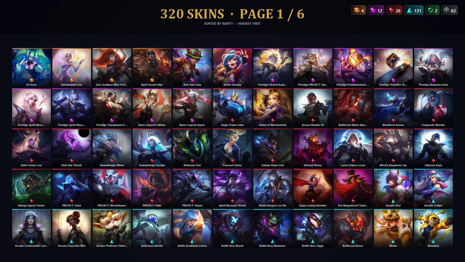 [LoL] | EUW | Level 500 | 173 Champions | 288 Skins | 119,822 BE