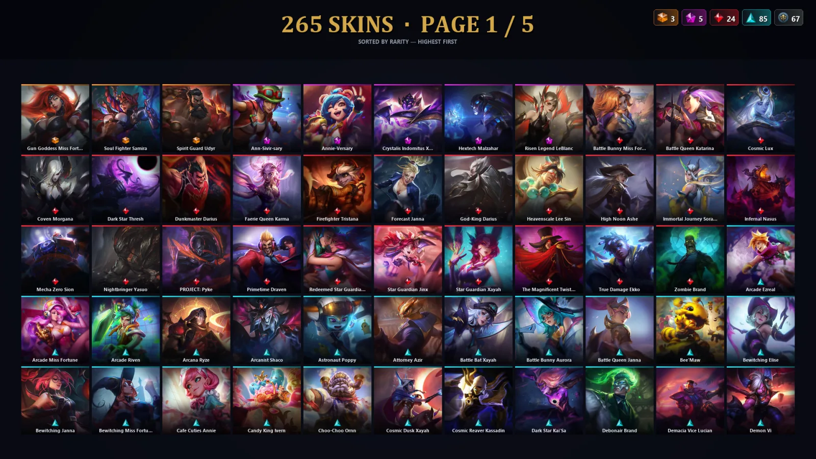 [LoL] | TR | Level 500 | Gold IV | 173 Champions | 265 Skins | 65,849 BE