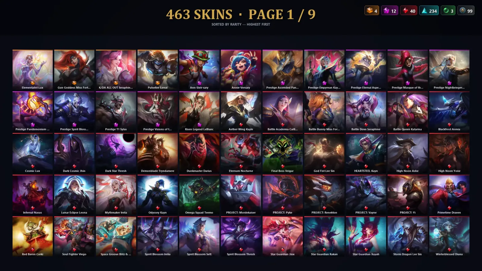 [LoL] | NA | Level 500 | 172 Champions | 463 Skins — LoL account