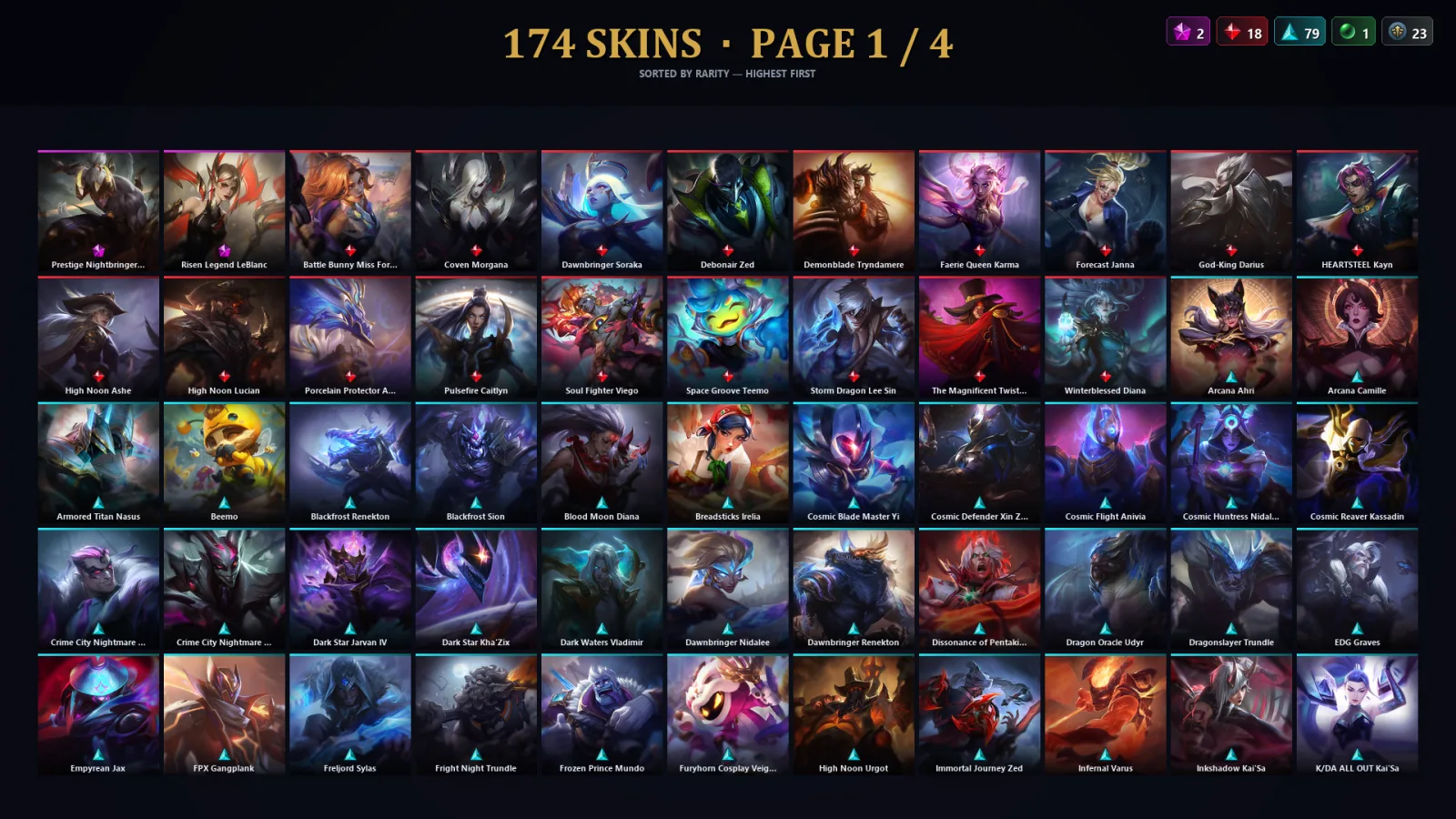 [LoL] | TR | Level 500 | Diamond IV | 173 Champions | 142 Skins | 92,513 BE