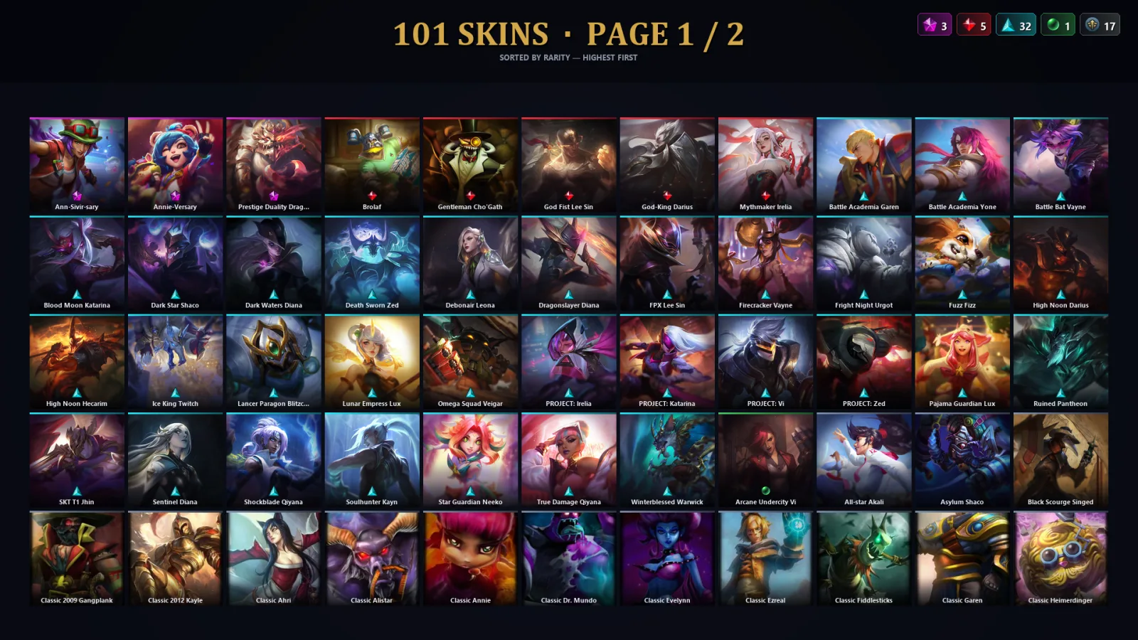 [LoL] | TR | Level 194 | Silver I | 108 Champions | 101 Skins | 19,811 BE