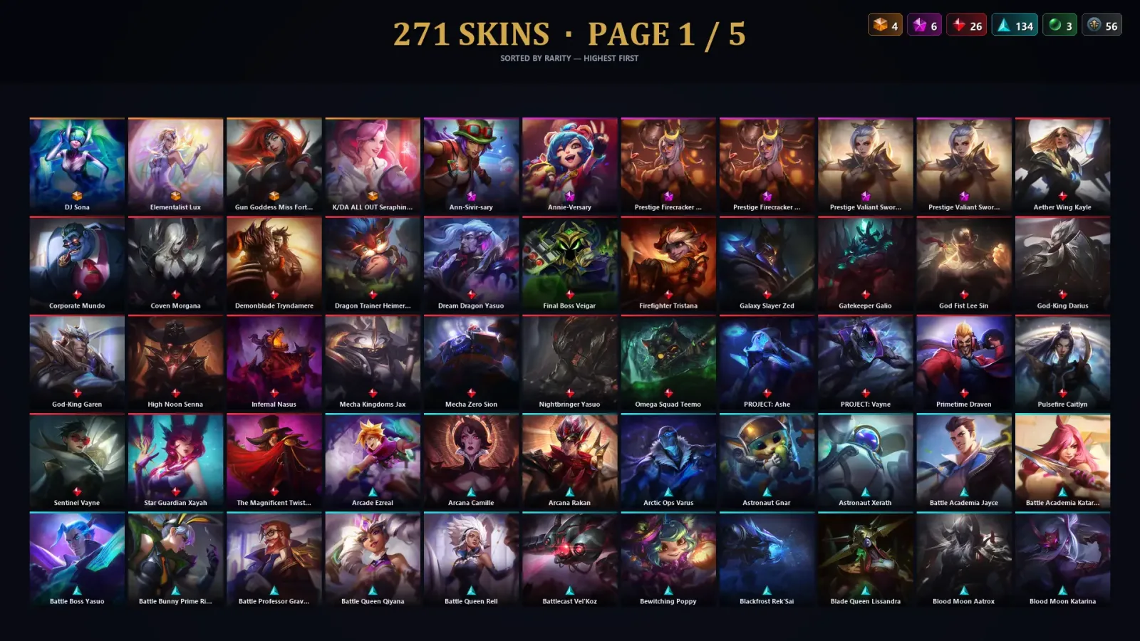 [LoL] | EUW | Level 500 | Platinum II | 172 Champions | 271 Skins | 79,599 BE — LoL account