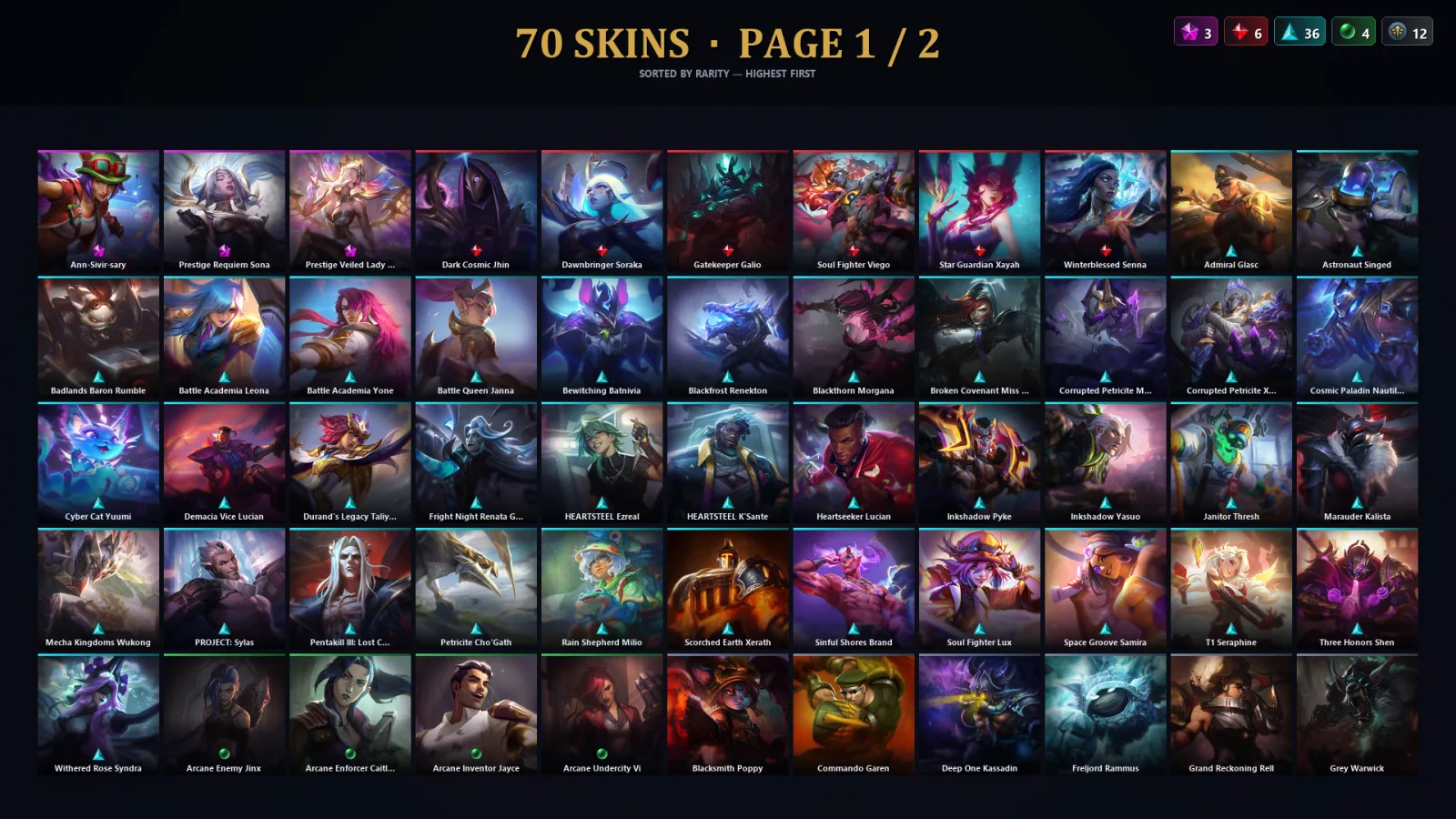 [LoL] | TR | Level 248 | Platinum I | 173 Champions | 70 Skins | 146,834 BE