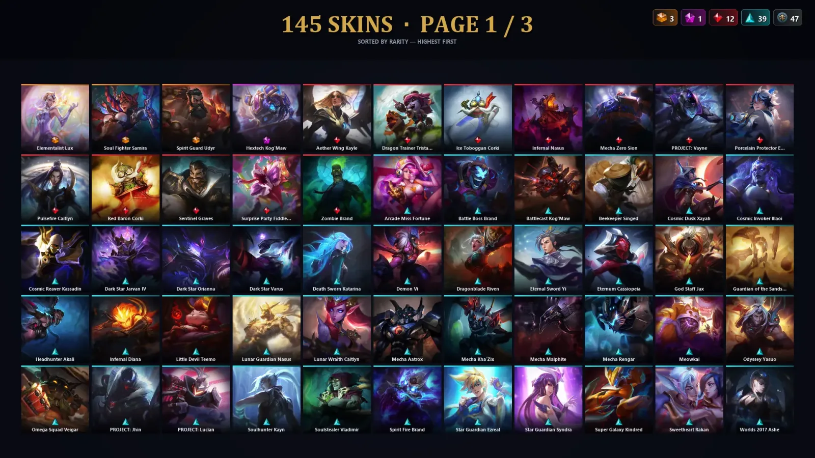 [LoL] | EUW | Level 197 | 148 Champions | 145 Skins — LoL account