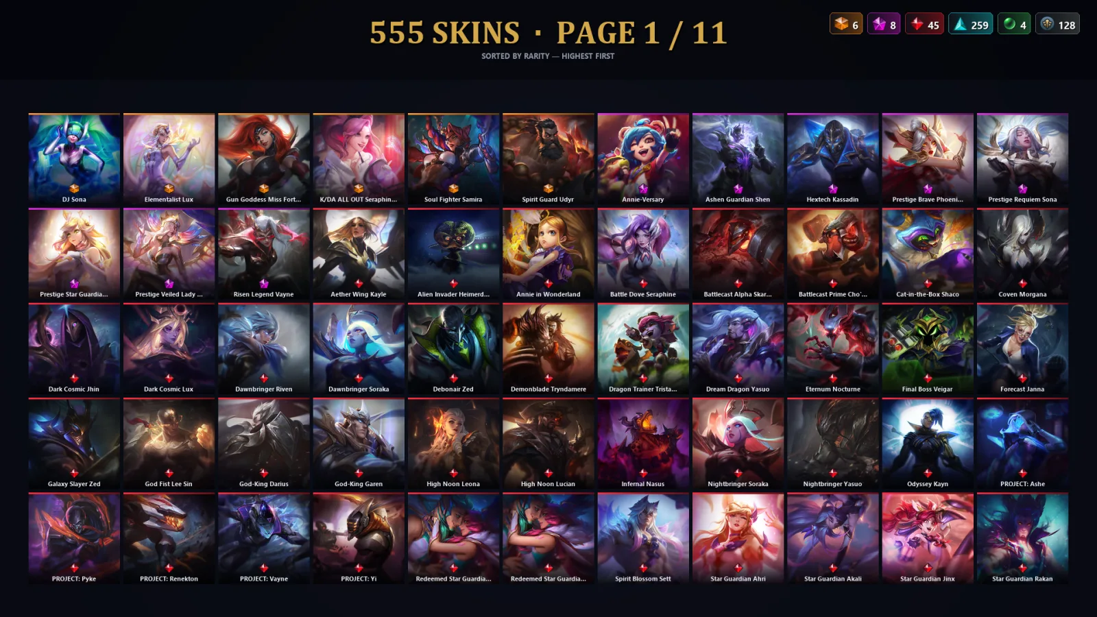 [LoL] | NA | Level 500 | 173 Champions | 555 Skins | 122,576 BE
