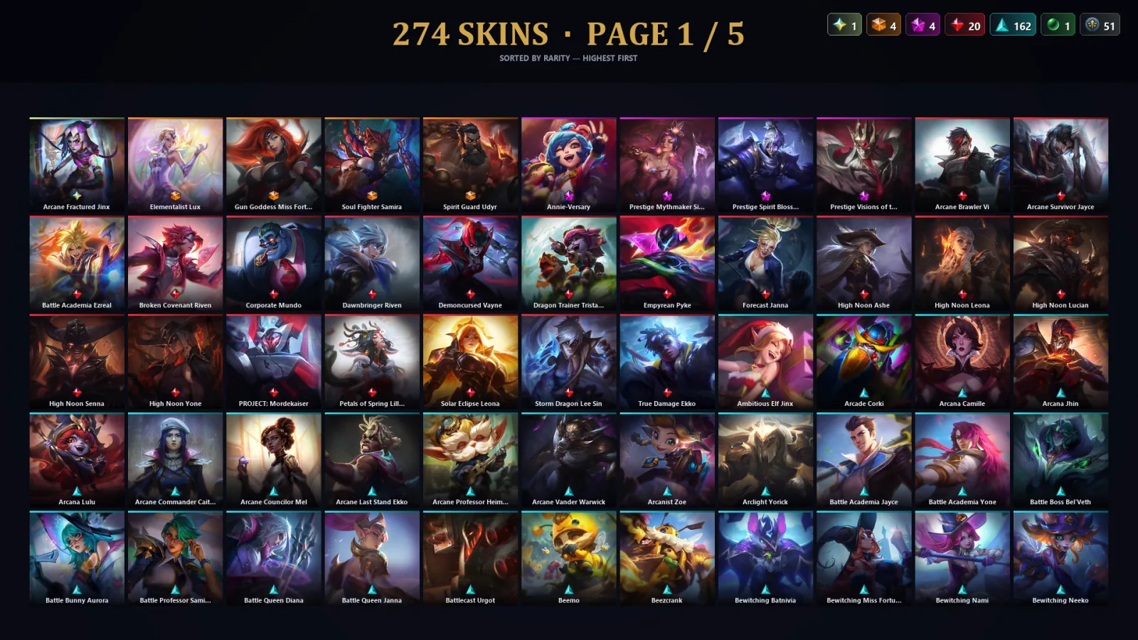 [LoL] | TR | Level 255 | Silver III | 173 Champions | 274 Skins | 223,438 BE