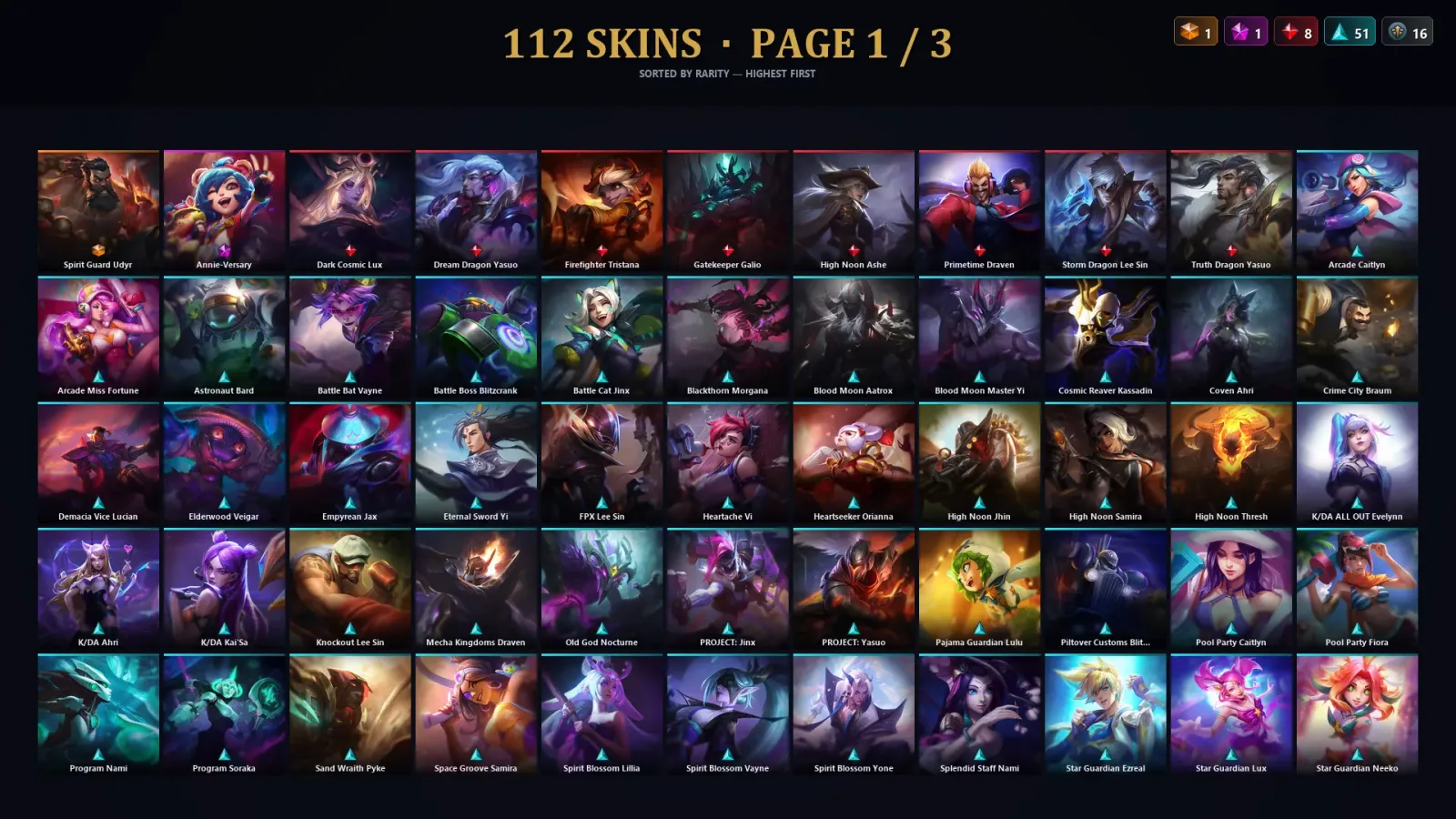 [LoL] | TR | Level 220 | Platinum IV | 139 Champions | 112 Skins | 17,517 BE