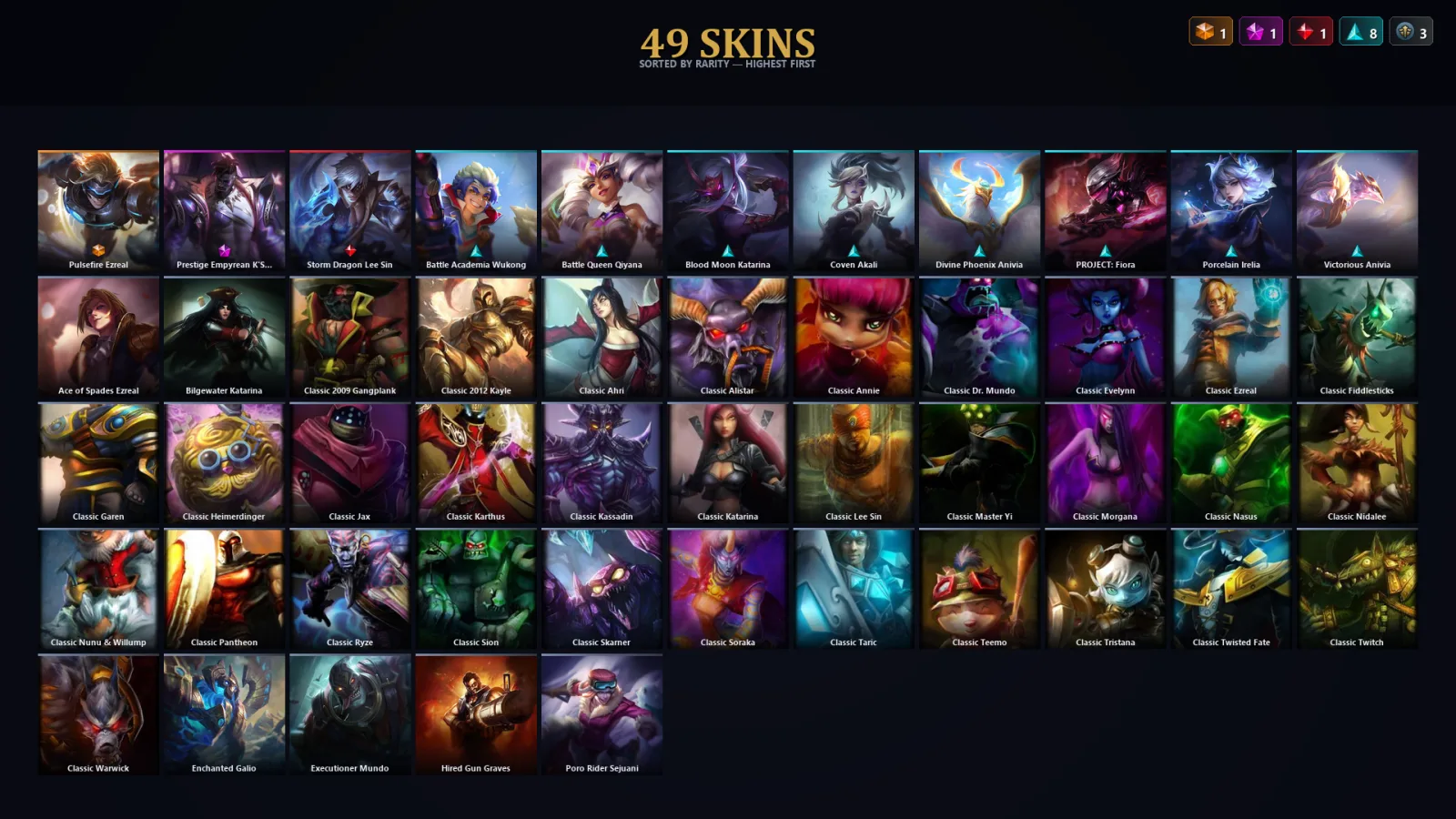 [LoL] | EUW | Level 59 | Platinum III | 75 Champions | 49 Skins